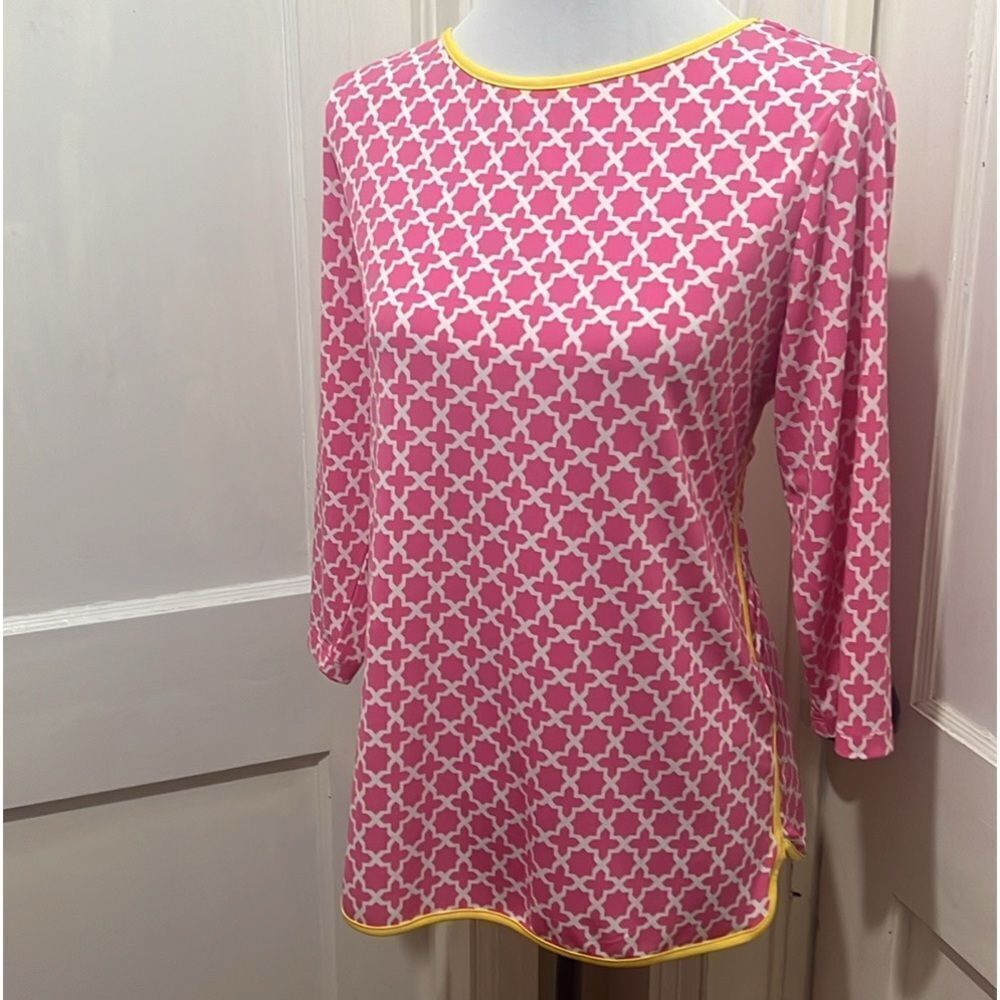 Ruby Rd Women's Petite Large Geometric Pattern Pull Over Blouse